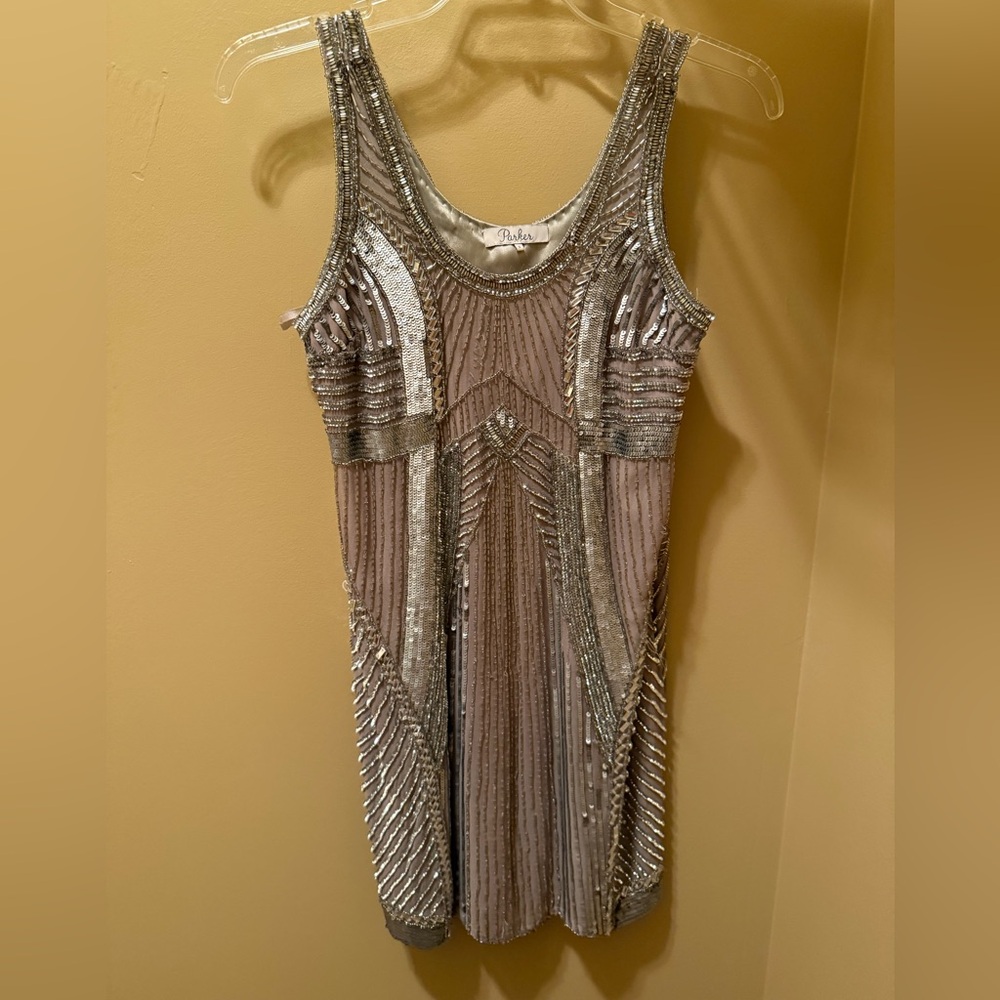 Parker Silver and Gray Sequin Dress